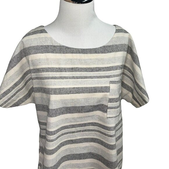 Linen Lux Women's M Medium T-Shirt Top Linen Blend Boxy Lagenlook Striped - Picture 2 of 7